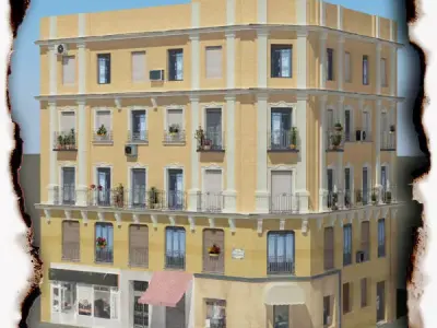 Building with windows and balconies Low-poly 3D model