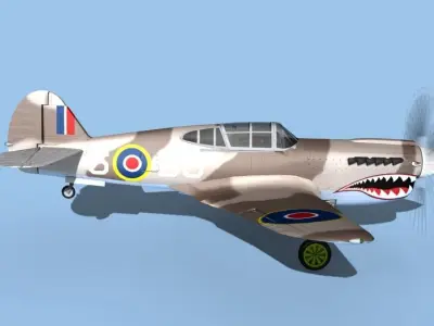 Curtiss P-40F Tomahawk V04 RAF 3D model
