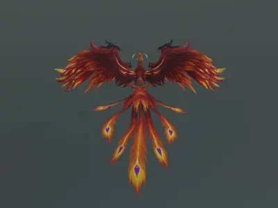 Fire Phoenix Creature Low-poly 3D model