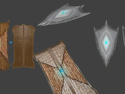 LowPoly Game-ready shields with Hpainted Tex Low-poly 3D model