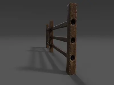 Modular Split Rail Fence for Environment Design with gate 3D model