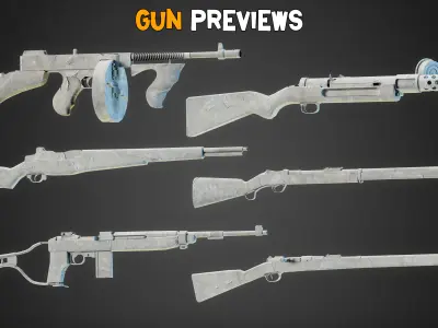 30 World War II Guns Base Mesh - Vol 08 Low-poly 3D model