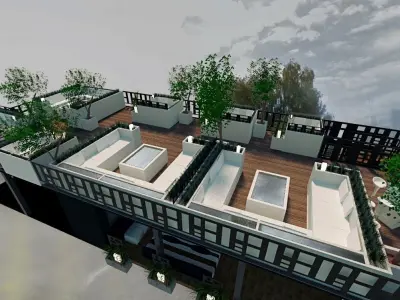 roof top terrace lounge bar Low-poly 3D model