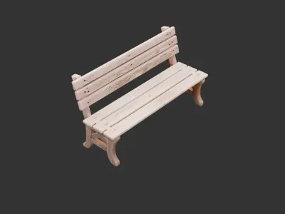Wooden Outdoor Bench with Backrest Low-poly 3D model