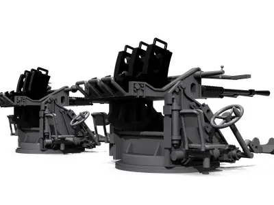 triple guns Japan WWII 3D print model