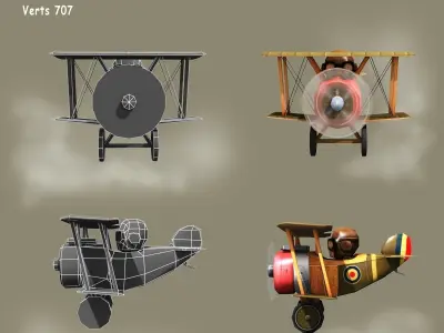 Low poly cartoon WW1 biplane Low-poly 3D model