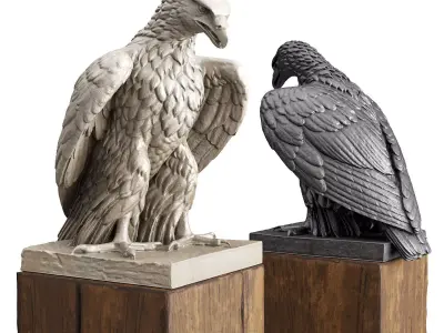 Eagle sitting sculpture Low-poly 3D model