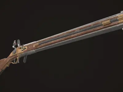 Double-barreled Flintlock Rifle Classic Low-poly 3D model