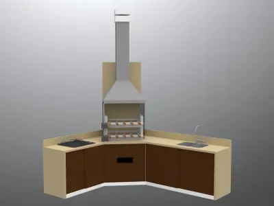 Kitchenette for interior of residential or commercial architect Low-poly 3D model