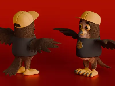 Streetwise Sparrow A 3D Cartoon Bird Character Low-poly 3D model