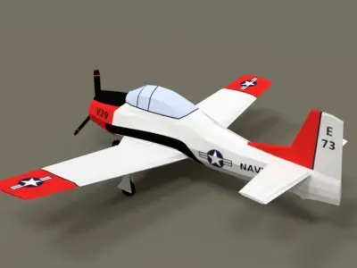 Low Poly T-28 Trojan Training Airplane Low-poly 3D model
