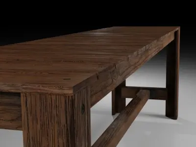 Wooden bench Low Poly game-ready asset Low-poly 3D model