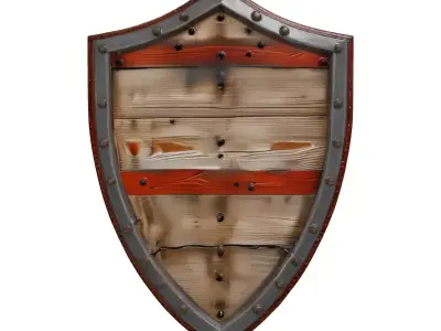 Damaged Wooden Shield with Iron Rim 3D model