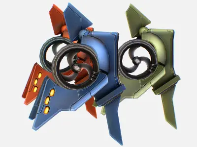 Mechanical Flying Combat Drone Space Aircraft Low-poly 3D model