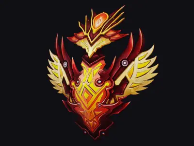 Shield Mythical Legendary Phoenix Red Gold Equipment Protection Low-poly 3D model