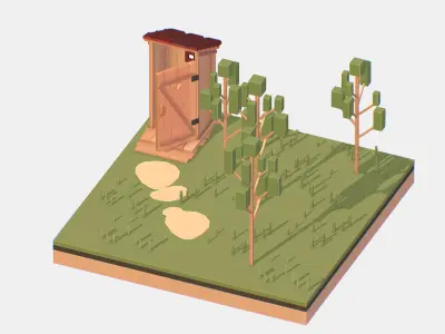 Isometric Village Wood WC street Toilet Low-poly 3D model