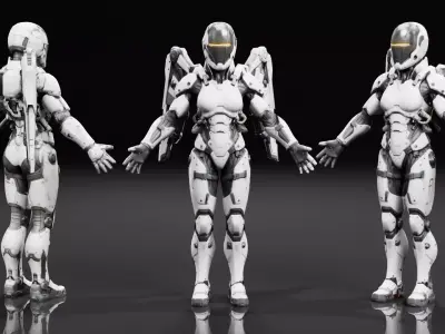  Female Soldier Mech Armor Low-poly 3D model