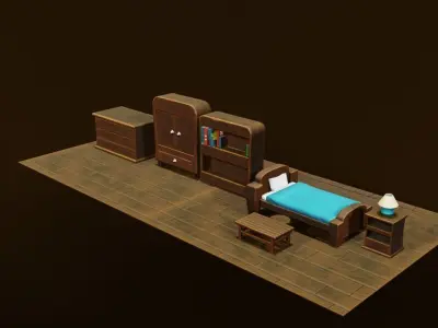 Stylized Bedroom Furniture Low-poly 3D model