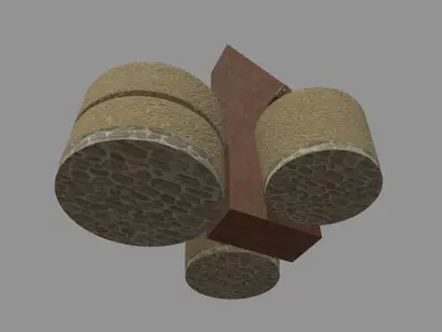 Low Poly Fountain set of wooden buckets Low-poly 3D model