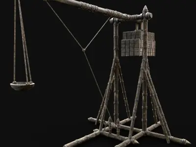 TREBUCHET WAR MACHINE MEDIEVAL CONSTRUCTION SIEGE ENGINE BATTLE Low-poly 3D model
