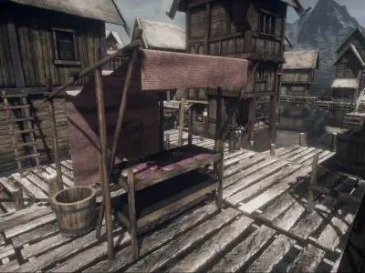 Medieval Lake Village stalls Low-poly 3D model