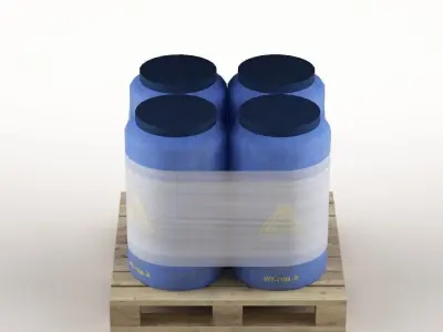 Plastic barrels on the pallet 3D model