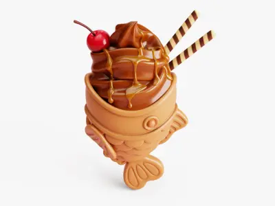 Chocolate Taiyaki Ice Cream Stylized 3D model