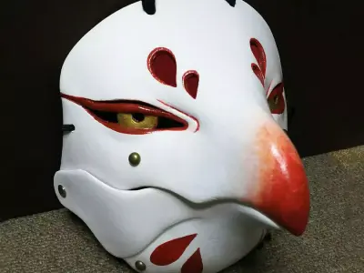 White Tengu Bird Red Beak Mask toy 3D print model