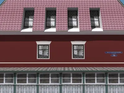 Building Lowpoly house with roof and tiled roof Low-poly 3D model