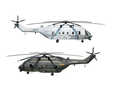 PBR Chinese Z-8L helicopter with Wide body Z8L Low-poly 3D model