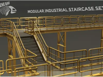 Modular Idustrial Staircase Set Low-poly 3D model