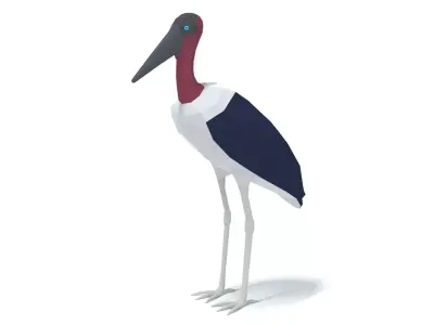 Low Poly Cartoon Marabou Stork Low-poly 3D model