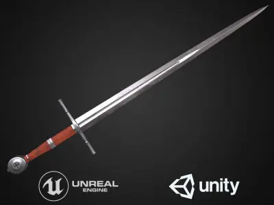 Medieval sword Low-poly 3D model 23
