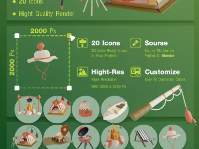 Camping 20 Icon 3D model Low-poly 3D model