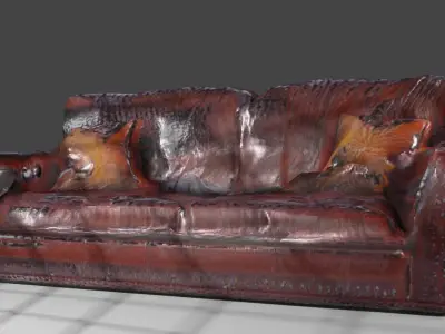 Dark Leathered Couch Free low-poly 3D model