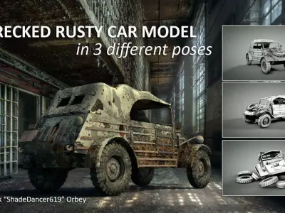 Wrecked Rusty Car 3D model