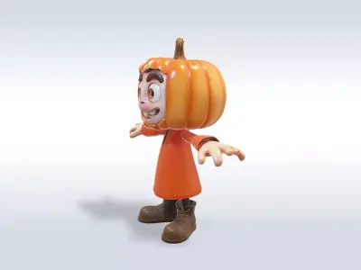 Cheerful Pumpkin Boy Halloween Character 3D model 7
