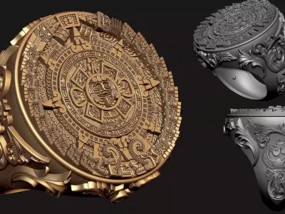 Mayan Calendar Gents Signet Ring 3D print model