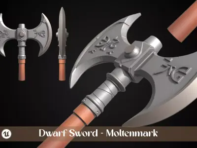 Stylized Dwarf Sword - Moltenmark - Game Ready 3D model