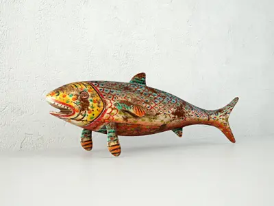 Vintage Painted Wood Fish 2 3D model