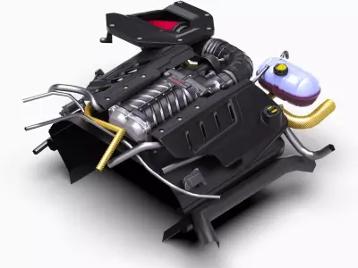 Roush 5L Supercharged V8 Engine Low-poly 3D model