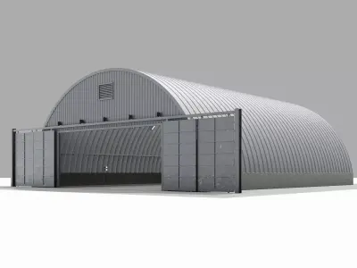 Aircraft Hangar Exterior-Interior Low-poly 3D model