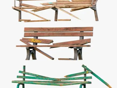 Bench Old Pack GameReady LODs 3D model