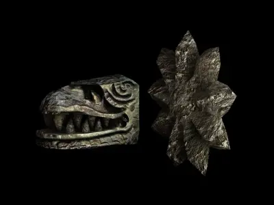Stone serpent head Quetzalcoatl Low-poly 3D model