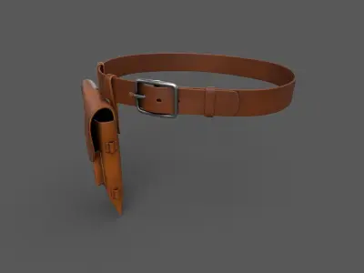 Vintage Pistol Holster with belt Game Ready Low-poly 3D model