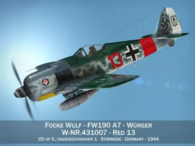 Focke Wulf - FW190 A7 - Red 13 3D model