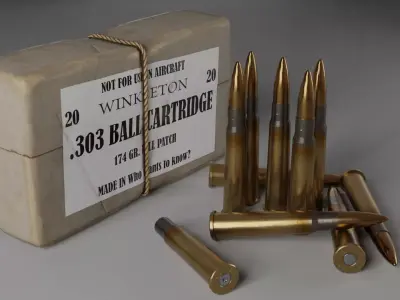 303 British Rifle Cartridge and Box Low-poly 3D model