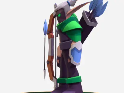 Archer Warrior Soldier Handpaint Cartoon MMO rpg Character Low-poly 3D model