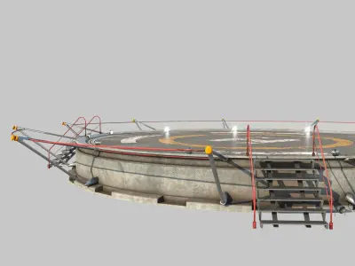 Helipad circular platform with stairs Low-poly 3D model