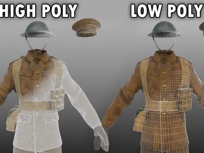 British WW1 Uniform and Lee Enfield MK III Low-poly 3D model